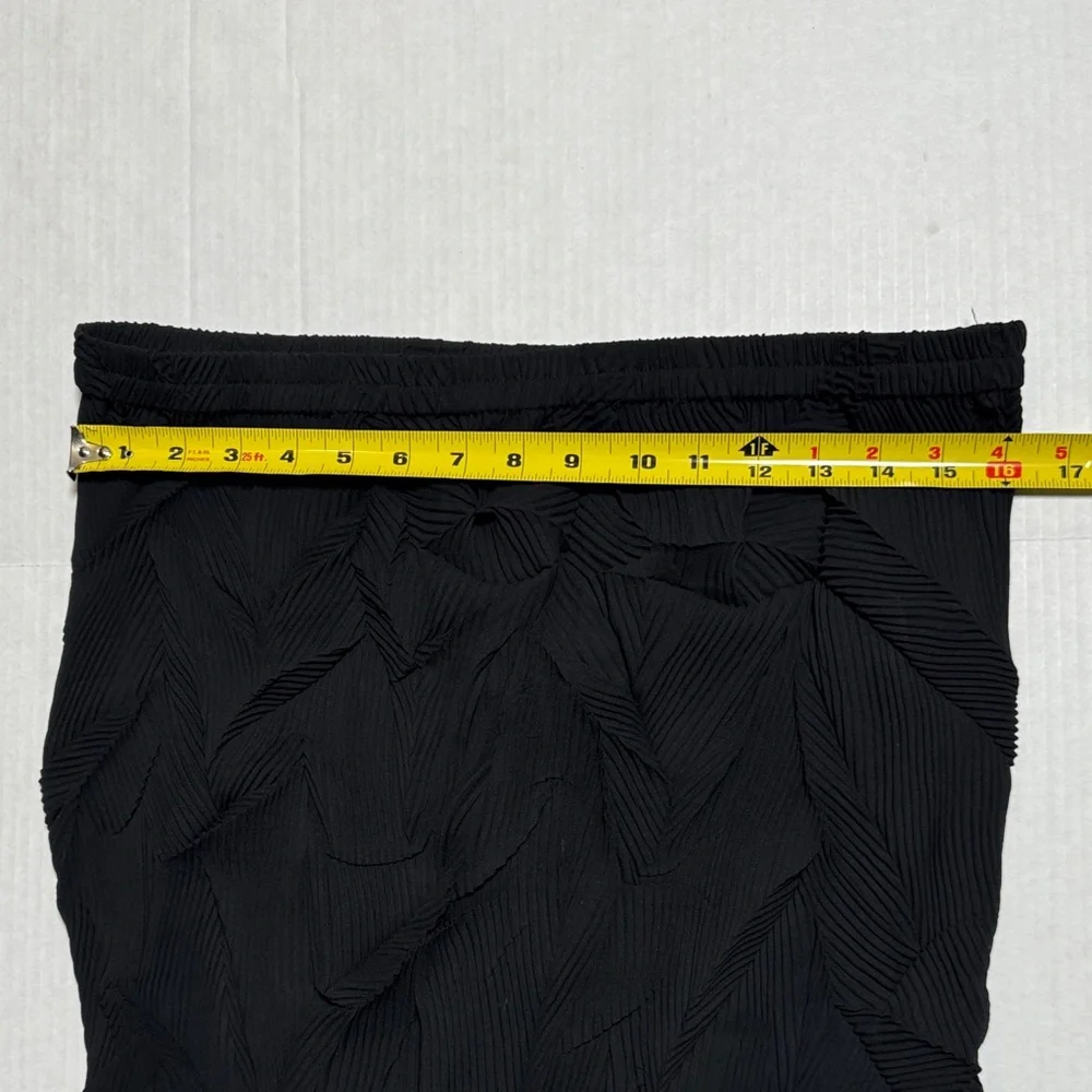 HAN FENG Women's Ruched Pleated Crinkle Black Maxi Skirt Sheer Whimsigoth XL - Picture 3 of 10